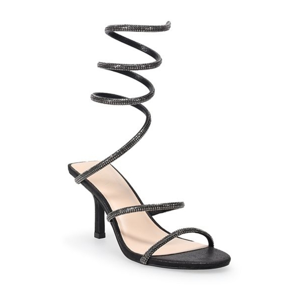 Apt 9 Rhinestone Leg Wrap Heels Black Open Toe Size 9.5 NEW